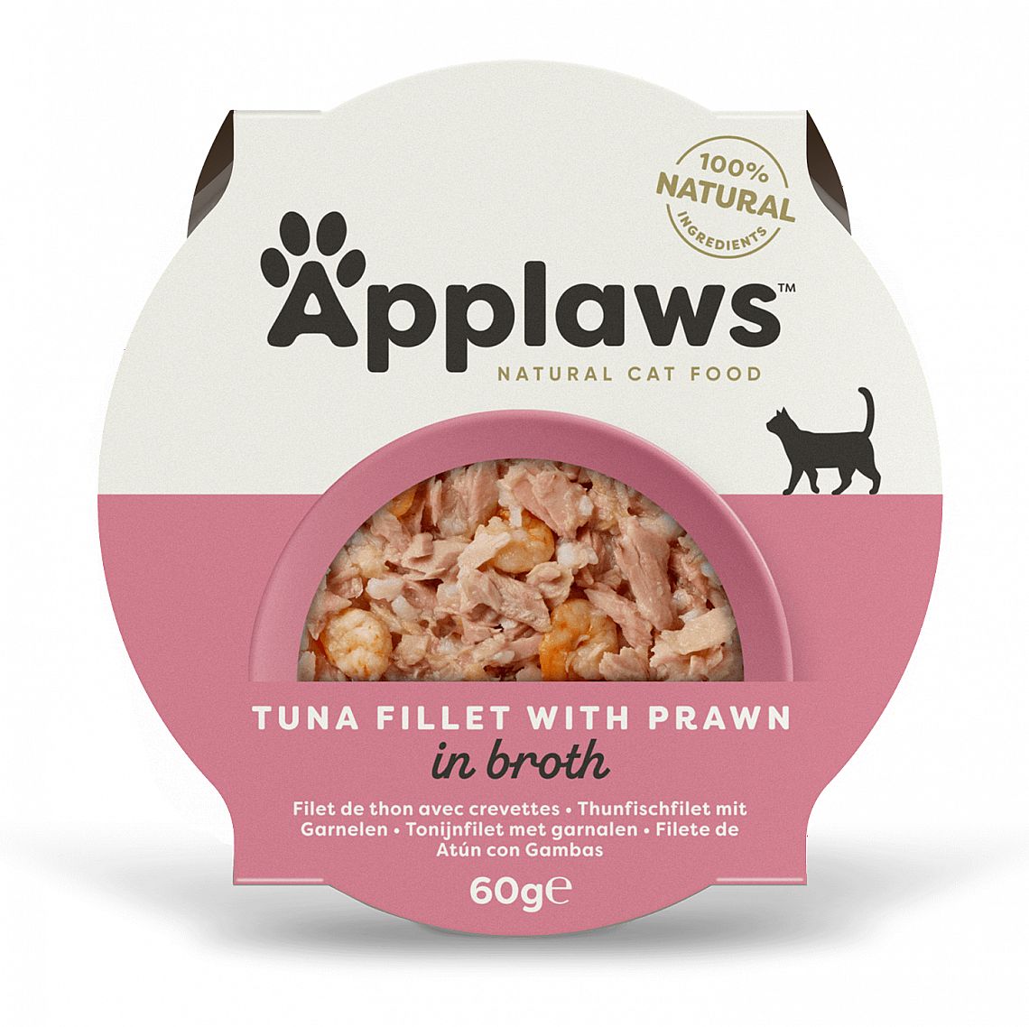 0284e6db0dc13b2da39fa568bf7c8c83d1f49e9b Vanička APPLAWS Cat Tuna Fillet with Prawn in Broth 60g – Obrázok 1