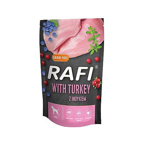 162ec23b65bbf21bf075f2ddfd670664ad378c14 RAFI Grain Free kapsička pre psy s morčacím mäsom 300 g – Obrázok 1