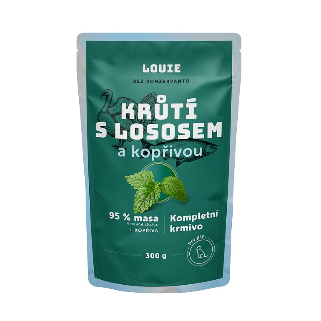 2b780dd207c20f033aab8f3d6497b0f8f012c547 Kapsička LOUIE morka s lososom a žihľavou 300g pre psov – Obrázok 1