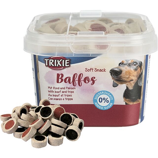 55839ec1bf2e9a7931822e0314f229f09cb75f2a Soft Snack Baffos, 140 g mini kolieska hovädzie, držky, plastový kelímok – Obrázok 1