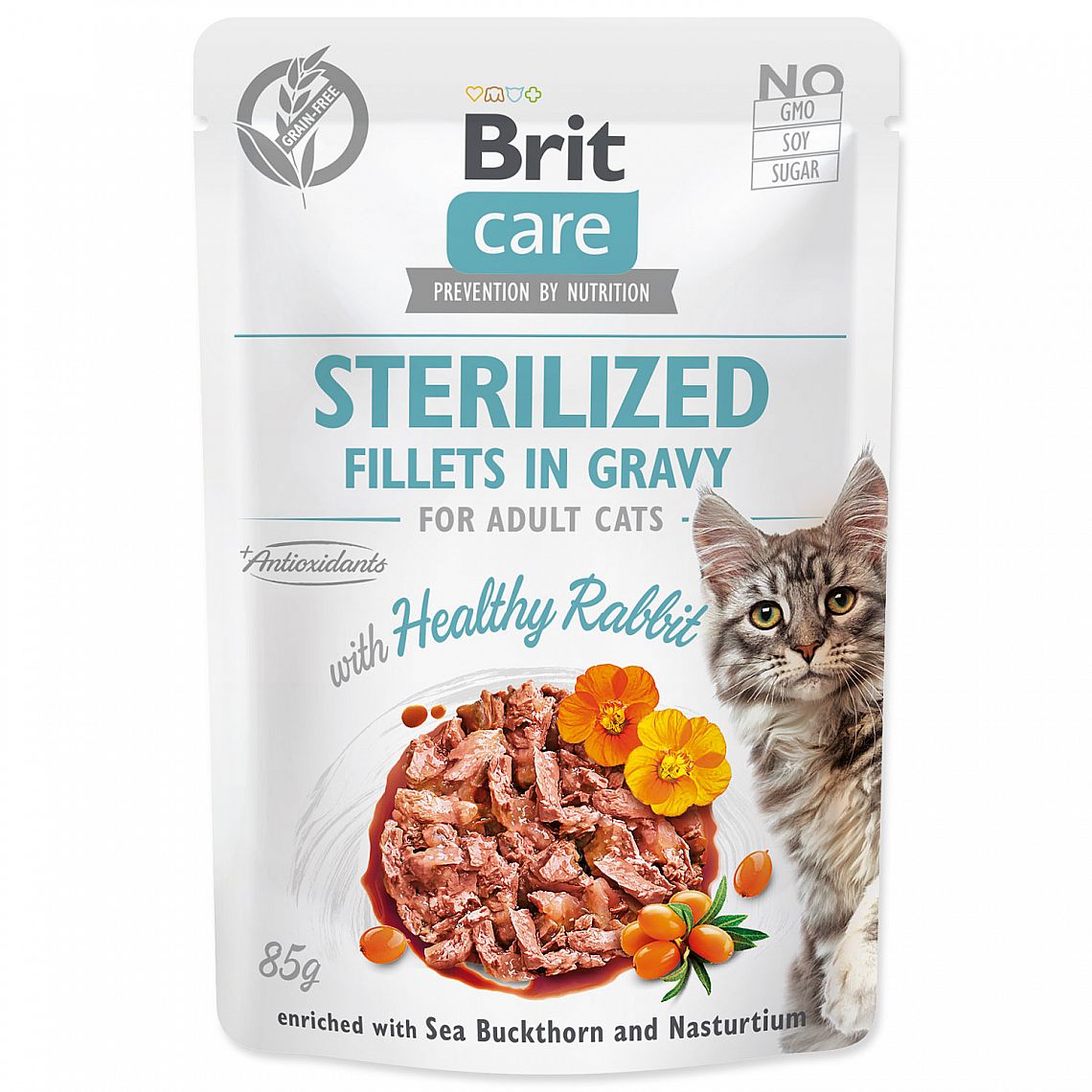 5828cfb272269e01323a2ddbb38e6ebe43682662 BRIT Care Cat Sterilized Fillets in gravy Healthy Rabbit 85g kapsička – Obrázok 1
