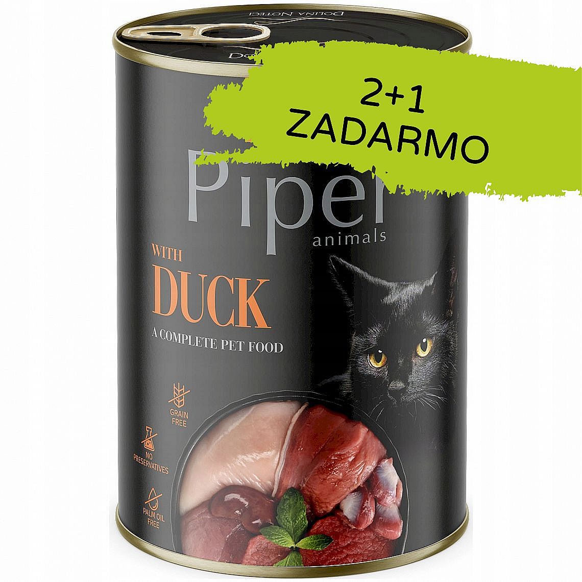 5af34f334fe60c115677ad813eeec06bdbf73e40 PIPER CAT Adult konzerva pre mačky s kačacím mäsom 3×400g (2+1 zdarma) – Obrázok 1
