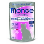 MONGE NATURAL tuniak, kura v želé s krevetami 80g kapsička pre mačky
