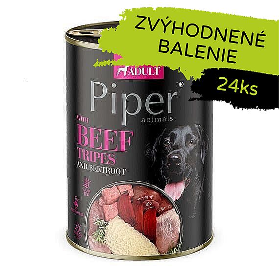 81521af2ddef64b7c0a803e16010ae9fca32e6cb PIPER konzerva pre psov s hovädzími držkami a červenou repou 24×400g – Obrázok 1