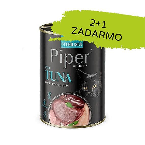 8a738e9df7eb22f4b2382b5ecbd2d33d8f335b5f PIPER CAT Sterilised konzerva pre sterilizované mačky s tuniakom 3×400g (2+1 zdarma) – Obrázok 1