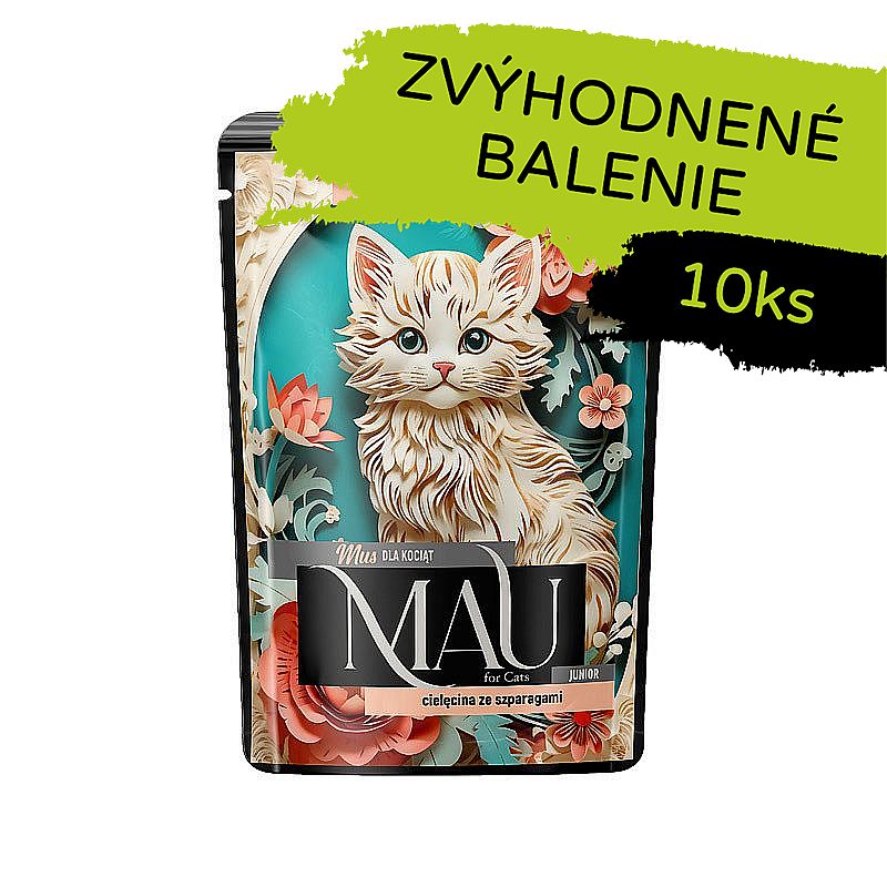 8b6dce100e827fc7d698f87d510cc972b102b8d5 MAU kapsička Mousse Veal with Asparagus Kitten 10x85 g – Obrázok 1