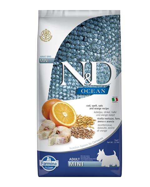 OBC018438-1562072868 Farmina N&D dog OCEAN (AG) adult mini, codfish, spelt, oats & orange 7 kg – Obrázok 1