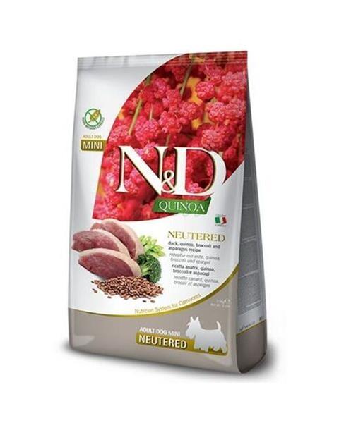 OBC019596-1659687007 Farmina N&D dog QUINOA (GF) adult mini, neutered, duck, broccoli & asparagus 2,5 kg – Obrázok 1