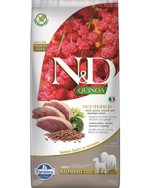 OBC020109-1614956601 Farmina N&D dog QUINOA (GF) adult medium & maxi, neutered, duck, broccoli & asparagus 12 kg – Obrázok 1