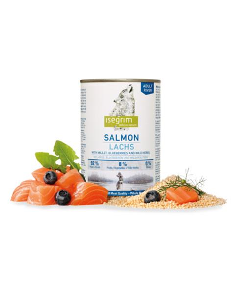 OBC022464-1659530497 ISEGRIM dog Adult Salmon with Millet, Blueberries & Wild Herbs bal. 6 x 400 g konzerva – Obrázok 1