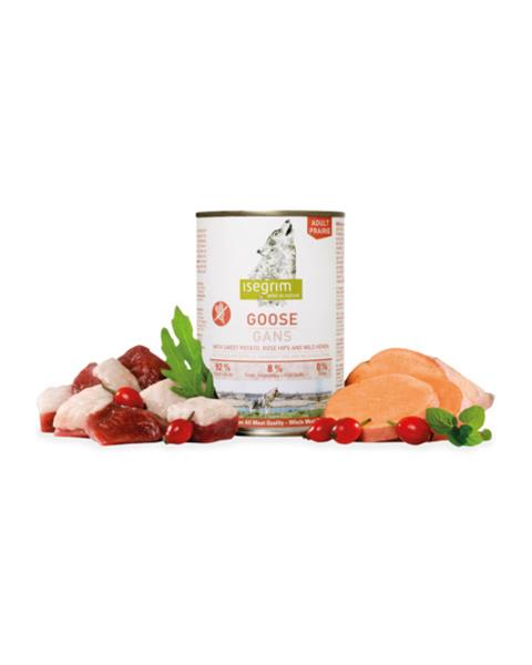 OBC022467-1659534943 ISEGRIM dog Adult Goose with Sweet Potato, Rose Hip & Wild Herbs bal. 6 x 400 g konzerva – Obrázok 1