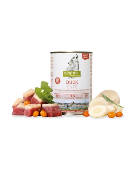 OBC022475-1659533394 ISEGRIM dog Adult Duck with Parsnip, Sea Buckthorn & Wild Herbs bal. 6 x 800 g konzerva – Obrázok 1