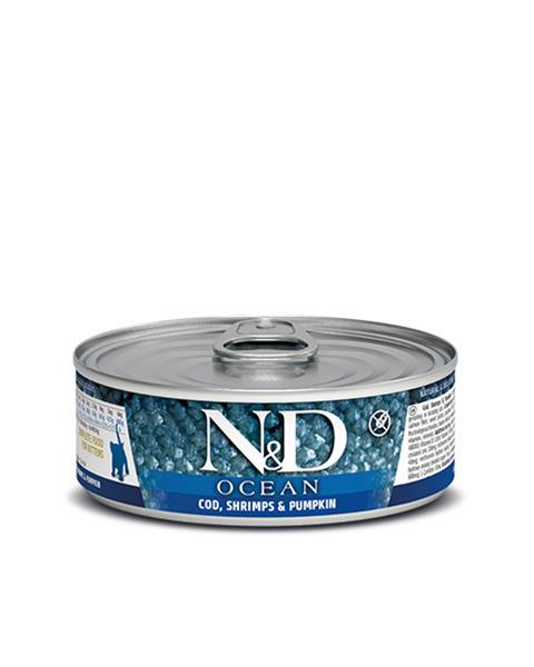 OBC024112-1701774745 Farmina N&D cat OCEAN tuna, codfish, shrimp & pumpkin kitten konzerva 70 g – Obrázok 1