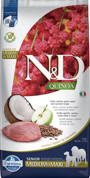 OBC026323-1762178037 Farmina N&D dog QUINOA (GF) senior med/max lamb, green apple and coconut 7 kg – Obrázok 1