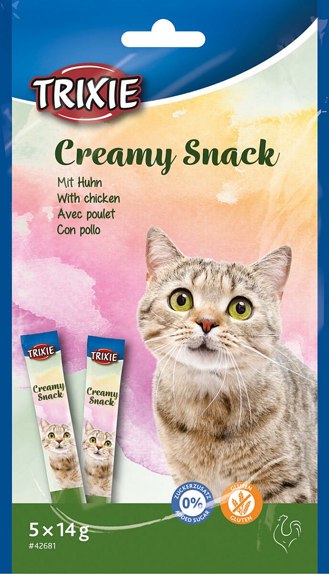 c4f7b8553a4f54618f80dc85f5cd0b054cef4b1d Creamy, krémová pochúťka pre mačky s kuracím mäsom 5x14g – Obrázok 1
