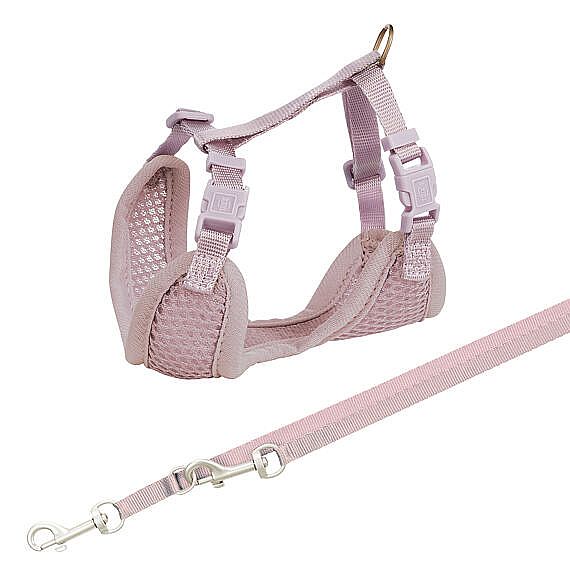 c6db25c32ef55e59b644667cb58298903a6a6c50 Junior puppy soft harness with leash, S–M: 26–34 cm/10 mm, 2.00 m, light lilac – Obrázok 1