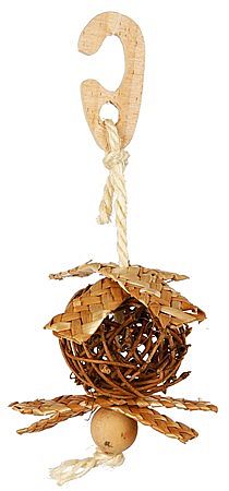 cbb9865dd0dc184aa582de2b7cd85bc3cde56562 Wicker ball on a rope with nesting material, ø 5.5 cm – Obrázok 1