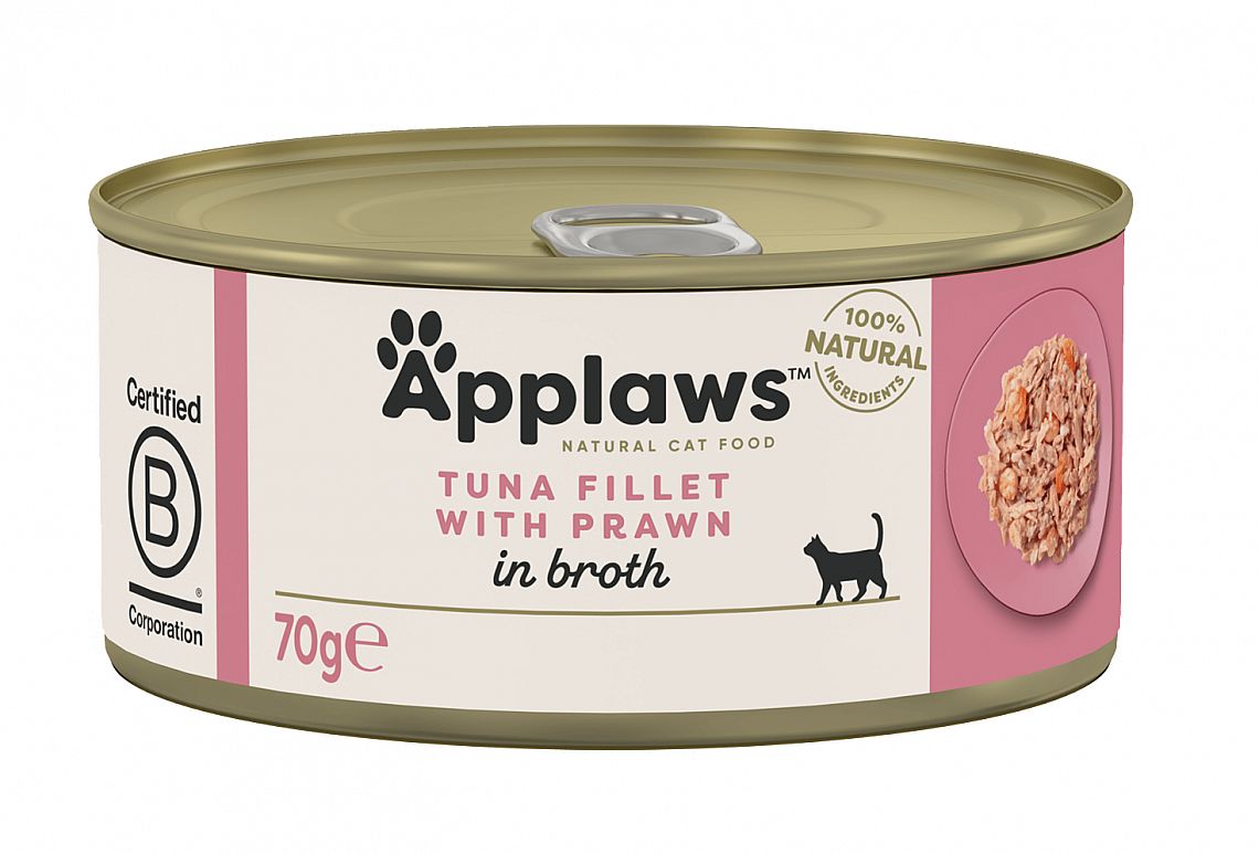 d7da514257cc46fa1c590b4bb3273a5f608ea3cc Konzerva APPLAWS Cat Tuna Fillet with Prawn 70g in broth – Obrázok 1
