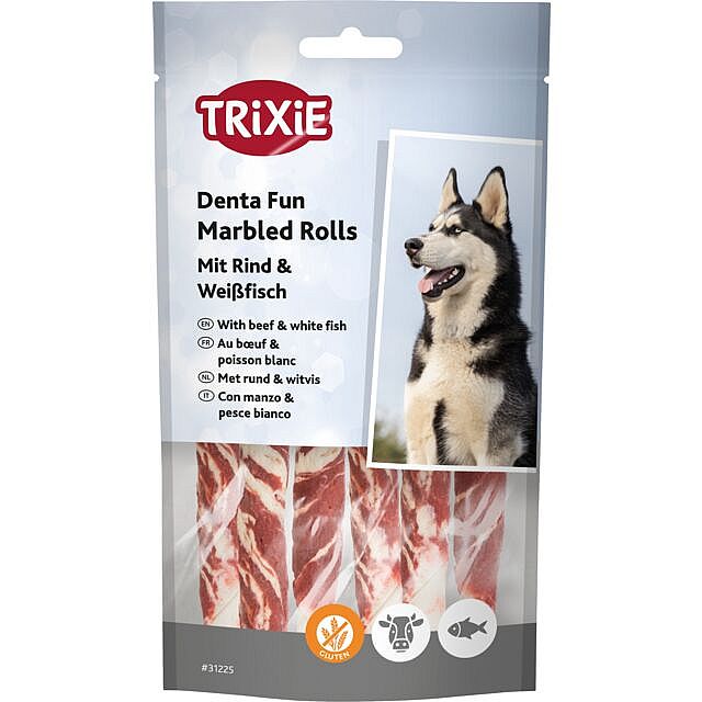 de6b410a679da2f38fc6fad6c99a848695e0541d Denta Fun Marbled Beef Chewing Rolls, 12 cm, 6 pcs./70 g – Obrázok 1