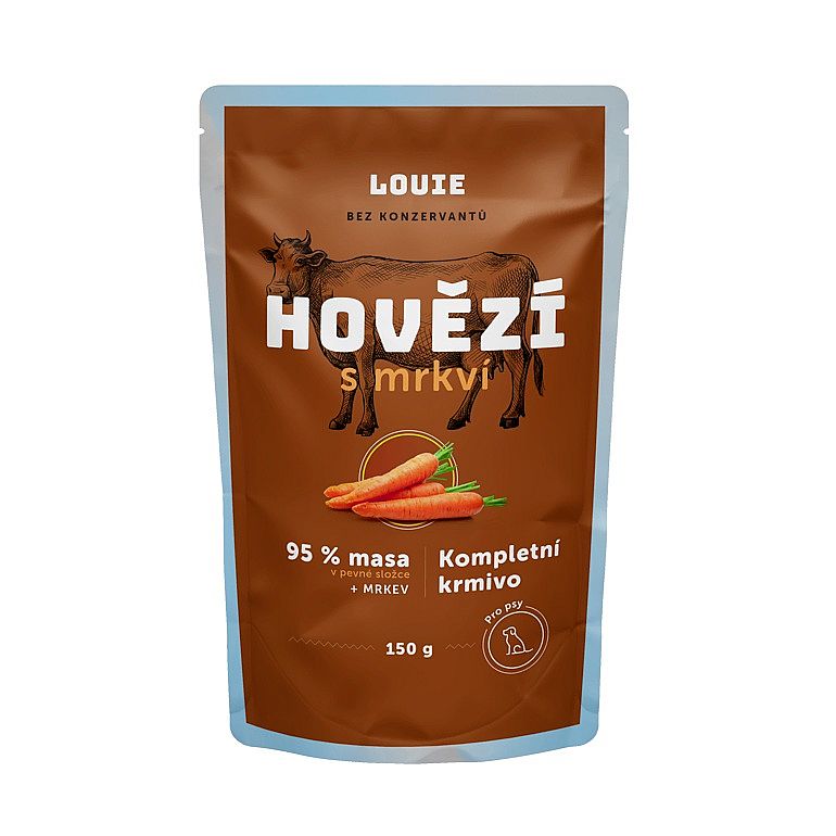 e946c56c4420fcfa451a2b3a3f66573519f2230a Kapsička LOUIE hovädzie s mrkvou 150g pre psov – Obrázok 1