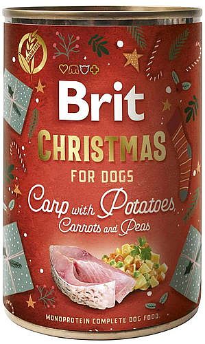febe198195754bde008642f145b5bbafd1083196 Brit Care Dog Christmas can Carp with potatoes 400g konzerva – Obrázok 1